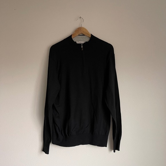 Peter Millar Men's Black Crest Crown Cotton Silk Blend 1/4 Zip Pullover‎ Sweater - Picture 1 of 10